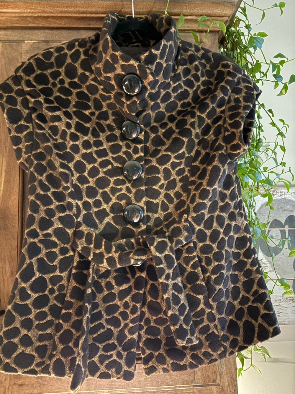 Luii Black and Brown Animal Print Girls' Dress with Belt